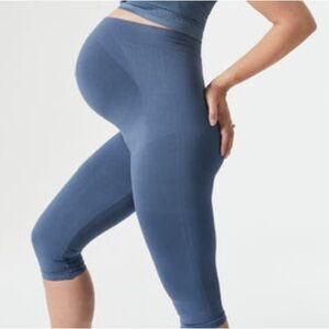 BLANQI Maternity Belly Support Crop Leggings | Blue Yoga Pants Medium